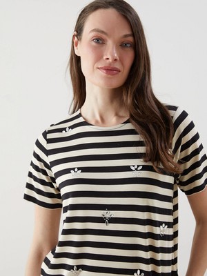 Lcw Grace Siyah Bisiklet Yaka Çizgili Kadın Bluz