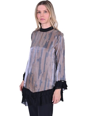 Şifon Pilise Tunik Kahve