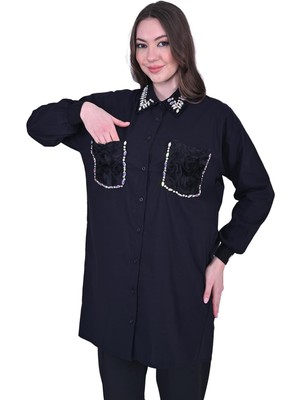 Güllü Taşlı Gömlek Siyah