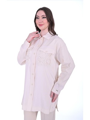 Güpür Cep Gömlek Ekru