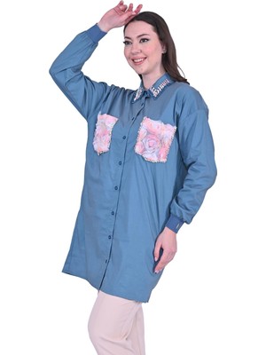 Güllü Taşlı Gömlek Petrol