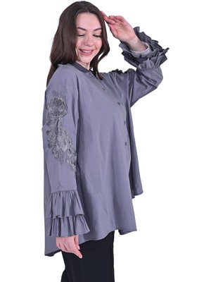 Kol Fırfır Gömlek Gri