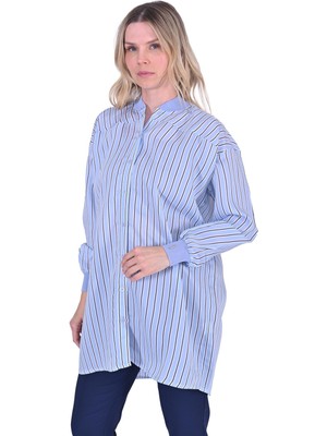 Triko Yaka Kol Ribanalı Gömlek Mavi