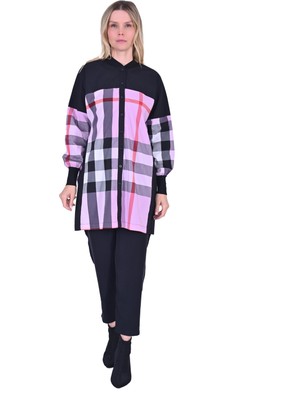 Yaka Kol Triko Detaylı Gömlek Lila