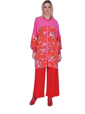 Yaka Kol Triko Detaylı Gömlek Oranj