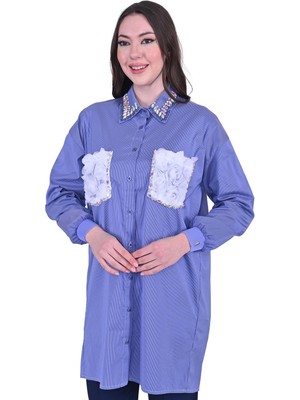 Güllü Taşlı Gömlek Mavi