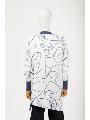 Triko Detaylı Asimetrik Gömlek Ekru-Indigo