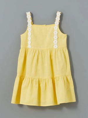 Lcw Kids Sari Basic Dantelli Kız Çocuk Keten Elbise