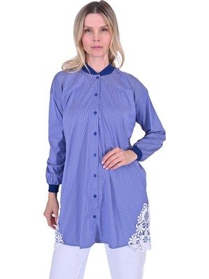 Dantel Aplike Gömlek Lacivert