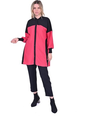 Yaka Kol Triko Detaylı Gömlek Pembe