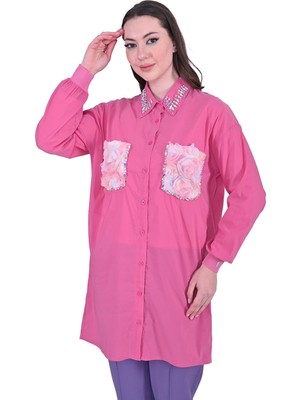 Güllü Taşlı Gömlek Fuşya