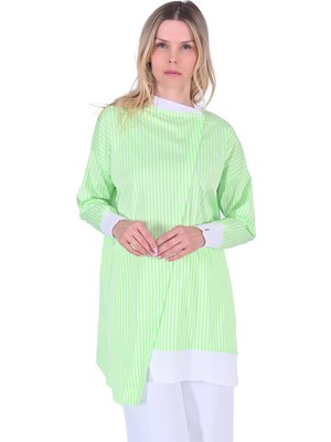 Triko Detaylı Asimetrik Gömlek