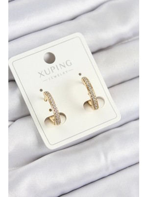 Xuping Zirkon Taşlı I Model Gold Renk Kadın Küpe
