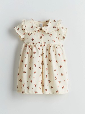 Lcw Baby Ekru Bebe Yaka Çiçekli Kız Bebek Elbise
