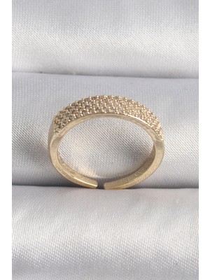 Pirinç Gold Renk Zirkon Taşlı Vıp Seri Kadın Yüzük