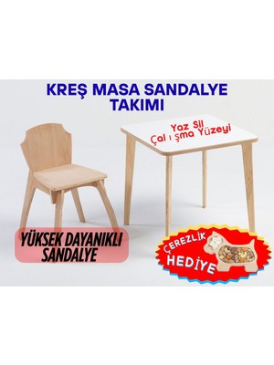 Ahşap Anaokulu ve Kreş Çocuk Sandalye ve Masa (300 Tl Değerinde Çerezlik Hediye)