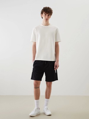 Xsıde Siyah Beli Bağlamalı Örme Erkek Şort