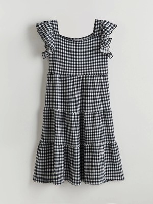 Lcw Kids Lacivert Kare Yaka Ekose Kız Çocuk Elbise