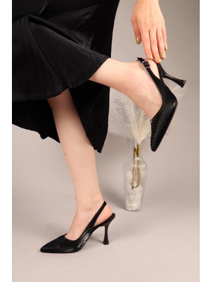 Ferunya Dokulu Arkası Açık Stiletto Siyah