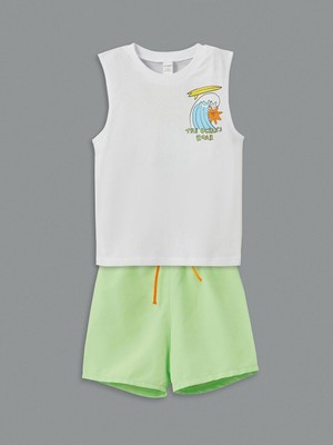 Bisiklet Yaka Erkek Çocuk Atlet ve Yüzme Şort 2'li  (S5)