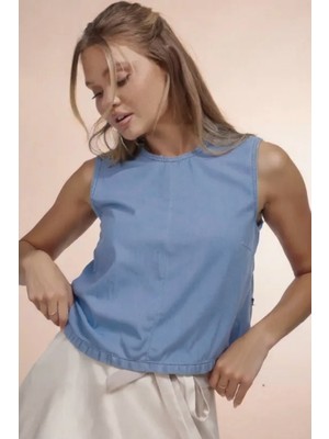 Cedy Denım - Kadın Yazlık Ince Kumaş Salaş Kesim Denim Crop