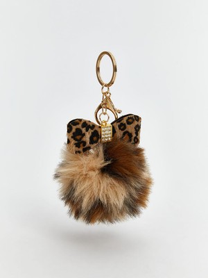 Leopar Detaylı Ponpon Charm Anahtarlık  (W5)