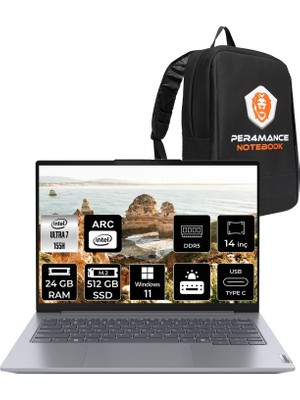Lenovo Thinkbook 14 Gen 7 Core Ultra 7 155H Notebook 24GB RAM 512GB SSD 14" FHD+ Win11 Pro + Per4 Çanta 21MR0050TRP392
