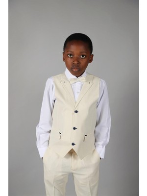 03 - 14 Yaş Erkek Çocuk Bej Yelekli Takım