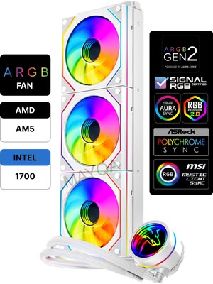 Gametech Hydra AHD360W Argb Aynalı Fan 360MM Sonsuzluk Aynalı Beyaz Sıvı Soğutma