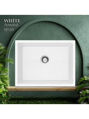 Sypro Granit Eviye | Kare | Ekstra Geniş Hazne | Beyaz | Ametist