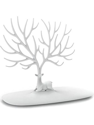 Geyik Tasarımlı Takı Standı, Yüzük, Küpe, Kolye Askılığı, Şık Mücevher Organizer, Estetik ve Dayanıklı Tasarım (Beyaz)