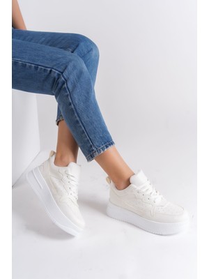 Alessı Bağcıklı Cool Kadın Sneaker Kırık Beyaz Spor Ayakkabı