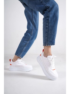 Alessı Bağcıklı Cool Kadın Sneaker Beyaz Turuncu Spor Ayakkabı