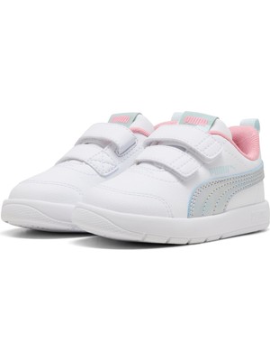Puma Courtflex V3 SpaceBelle V Beyaz Sneaker Erkek Çocuk İçin Düz Tabanlı Rahat Ayakkabı