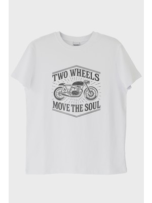 Nuugg Two Wheels Move The Soul Motosiklet Tasarımlı Beyaz Tişört (Xxl)