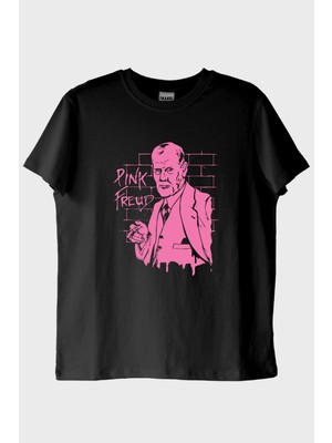 NUUGG Pink Freud Baskılı Mizahi Tasarım Siyah Tişört