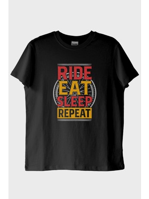 Nuugg Ride Eat Sleep Repeat Baskılı Siyah Tişört (Xxl)