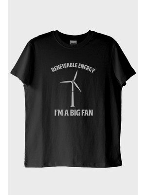 Nuugg I'M A Big Fan Baskılı Yenilenebilir Enerji Temalı Siyah Tişört (M)