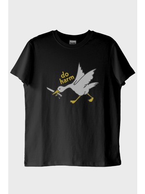 Nuugg Do Harm Konseptli Kaz Baskılı Siyah Tişört (Xl)