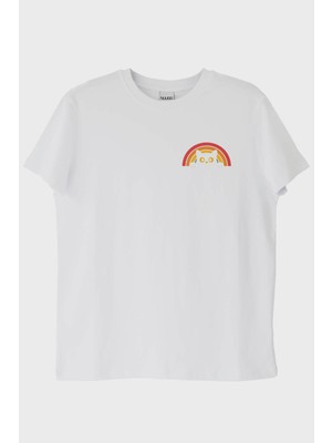 Nuugg Rainbow Cat Baskılı Tasarım Beyaz Tişört (Xl)