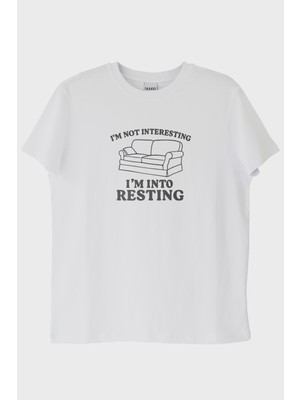 Nuugg I'M Not Interesting I'M Into Resting Baskılı Beyaz Tişört (Xxl)
