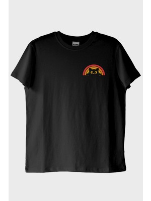 Nuugg Rainbow Cat Baskılı Tasarım Siyah Tişört (Xl)