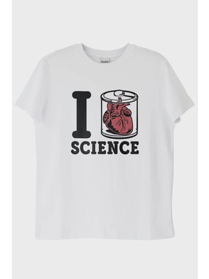 Nuugg I Love Scıence Anatomik Kalpli Baskılı Beyaz Tişört (Xl)