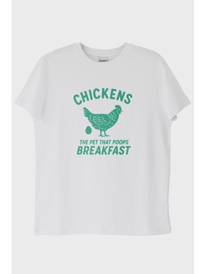Nuugg The Chıckens Tasarımı Baskılı Beyaz Tişört (Xs)