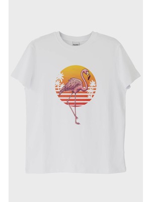 Nuugg Retro Flamingo Baskılı Beyaz Tişört (Xl)