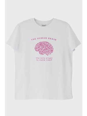 NUUGG The Human Brain Baskılı Tasarım Beyaz Tişört