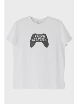 Nuugg I Paused My Game Beyaz Tişört Oyun Kumandası Tasarımı (M)