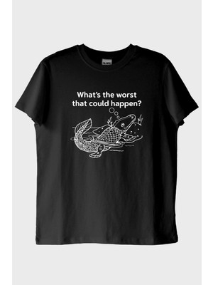 NUUGG What's the Worst That Could Happen? Deniz Canlısı Tasarımlı Siyah Tişört