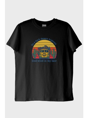 Nuugg On A Dark Desert Highway Retro Baskılı Siyah Tişört (S)