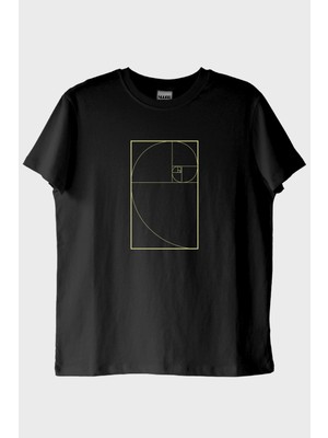 Nuugg Altın Oran Spiralli Tasarım Baskılı Siyah Tişört (L)